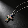 Alloy Rhinestone Enamel Floral Cross Pendant Necklaces for Women WGDC600-01-1