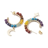 Moon & Star Chakra Faceted Round Gemstone Dangle Half Hoop Earrings EJEW-JE05898-4