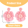 4 Pairs 4 Colors Bohemian Style Raffia Flower Dangle Stud Earrings with Iron Pins EJEW-FI0002-26-2