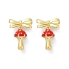 Mushroom with Bowknot Brass Enamel Dangle Stud Earrings EJEW-F895-25A-G-4