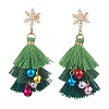 Polycotton Tassels Christmas Tree & Bell Stud Dangle Earring EJEW-JE06076-1