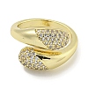 Brass Micro Pave Cubic Zirconia Cuff Ring RJEW-E296-04G-2