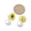 Natural Pearl & Resin Sunflower Stud Earrings EJEW-JE05693-01-3