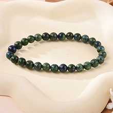 Natural Chrysocolla and Lapis Lazuli Round Bead Stretch Bracelets BJEW-L593-D03