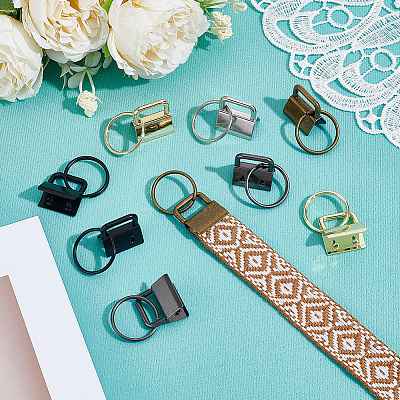 30Pcs 5 Colors Iron Ribbon Ends with Keychain Split Ring IFIN-GF0001-66-1