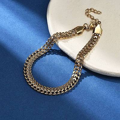 Ion Plating(IP) 304 Stainless Steel Chains Bracelets High Polished BJEW-U017-02G-1