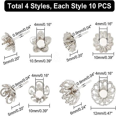30Pcs 3 Style 304 Stainless Steel Stud Earring Findings STAS-UN0031-93-1
