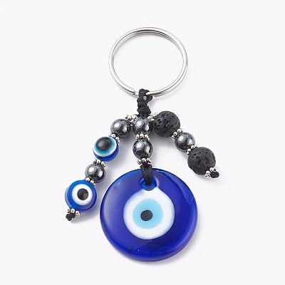 Flat Round Evil Eye Lampwork Keychain KEYC-JKC00243-1