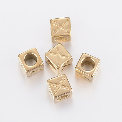 304 Stainless Steel Large Hole Letter European Beads STAS-H428-01G-X-1