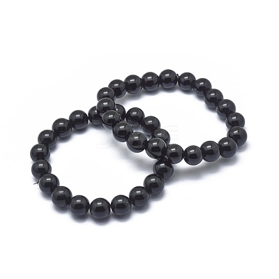 Synthetic Black Stone Bead Stretch Bracelets X-BJEW-K212-A-032-1
