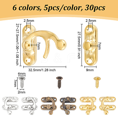 30Pcs 6 Colors Iron Latch Hook Hasp Horn Lock with Screws FIND-OC0003-42-1