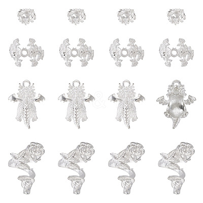 20Pcs 4 Styles Alloy Bead Caps & Pendant Cabochons Settings FIND-TA0010-07-1