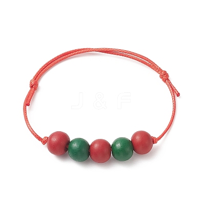Wood Round Braided Bead Bracelet BJEW-JB09927-1