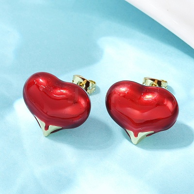 Brass Heart Stud Earrings EJEW-C152-05A-01-1