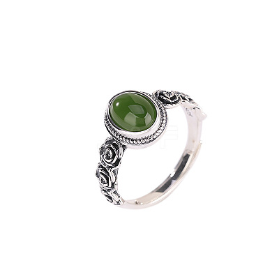 Oval Natural Jade Finger Rings WG8AEAC-01-1