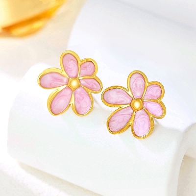 Valentine's Day 304 Stainless Steel Enamel Stud Earrings for Women EJEW-K331-01G-01-1