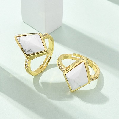 Rhombus Natural & Synthetic Gemstone Finger Rings RJEW-B113-01G-2-1