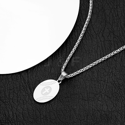 Sports 304 Stainless Steel Cross Oval Pendant Necklaces WG153EA-03-1