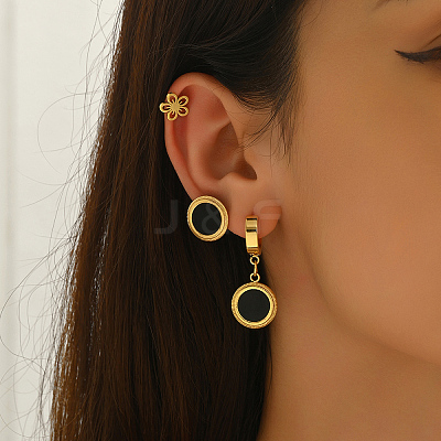 3 Pairs Stainless Steel Flower & Flat Round Earring Sets IB5590-1