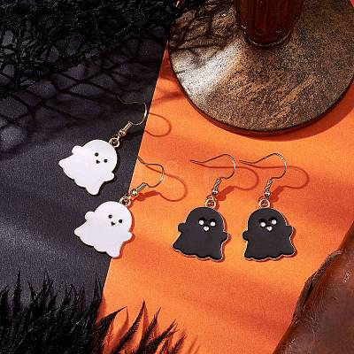 2 Pairs Ghost Alloy Enamel Dangle Earrings Set EJEW-JE06094-1