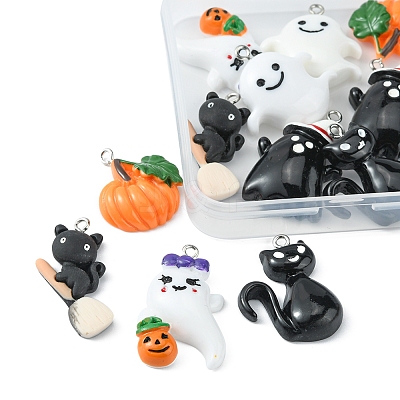 12Pcs 6 Styles Halloween Opaque Resin Pendants RESI-FS0001-33-1