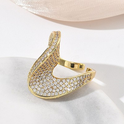 Brass Micro Pave Clear Cubic Zirconia Cuff Open Rings for Women RJEW-L343-15G-1