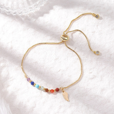 Chakra Brass Box Chain Slider Bracelets BJEW-JB12602-02-1