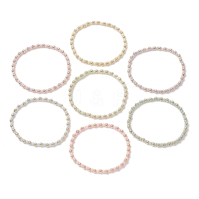 Bohemian Style Glass Seed Beaded and Brass Beaded Stretch Bracelets for Women BJEW-JB11801-1