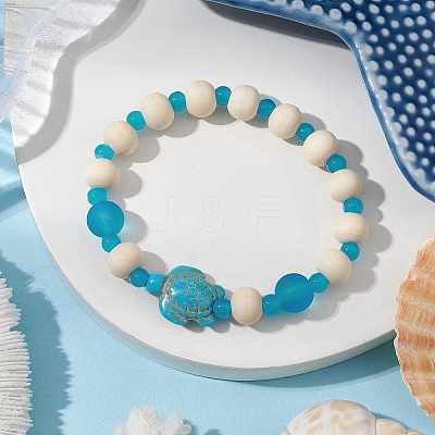3 Pcs Synthetic Turquoise & Wood & Glass Beaded Stretch Bracelets for Boys Girls BJEW-JB11125-1