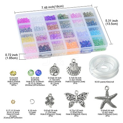 DIY Round Glass Imitation Opalite Beads & Alloy Pendants Bracelets Making Kits DIY-FS0006-39-1
