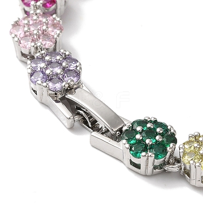 Rack Plating Brass Pave Cubic Zirconia Flower Link Chain Bracelets for Women BJEW-A018-03P-02-1