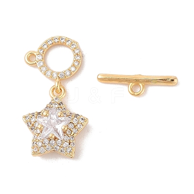 Golden Brass Micro Pave Clear Cubic Zirconia Toggle Clasps KK-B100-040G-01-1