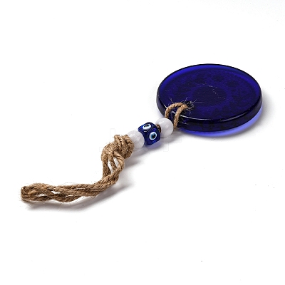 Flat Round with Evil Eye Lampwork Pendant Decoration HJEW-Z005-01F-1