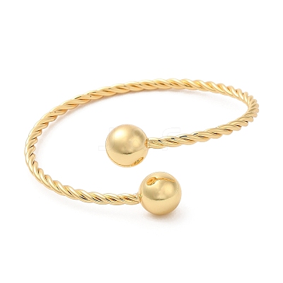 Rack Plating Brass Twist Rope Cuff Bangle with Round Beaded BJEW-M298-14G-1