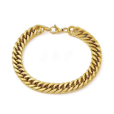 PVD Vacuum Plating 201 Stainless Steel Curb Chain Bracelet with 304 Stainless Steel Clasps for Men Women BJEW-M235-02B-G-1