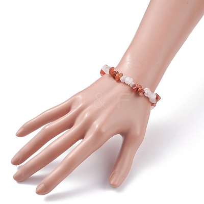 Natural Carnelian(Dyed) & Rose Quartz Chips Beads Stretch Bracelet for Women BJEW-AL00003-17-1