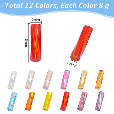 12 Colors Glass Twist Bugle Beads SEED-PH0002-17B-1