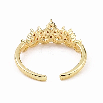 Clear Cubic Zirconia Crown Open Cuff Ring RJEW-B028-22G-1