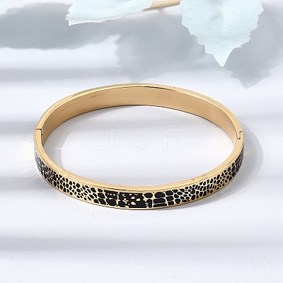 304 Stainless Steel Black Enamel Animal Skin Print Hinged Cuff Bangles for Women SA-CBAC920-02G-1