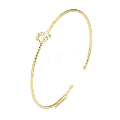 Rack Plating Brass Micro Pave Clear Cubic Zirconia Letter Open Cuff Bangles BJEW-A018-01G-Q-1