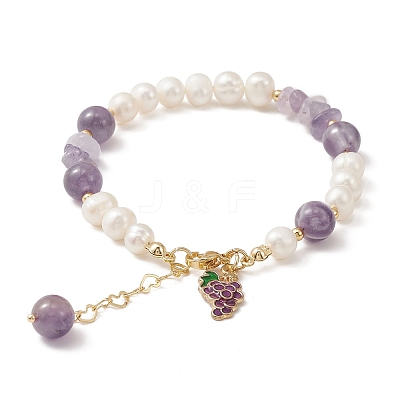 4Pcs 4 Style Grape & Apple & Peach & Starfish Alloy Enamel Charm Bracelets Set BJEW-TA00287-1