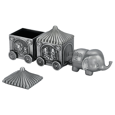 Tibetan Style Zinc Alloy Elephant Train Engraved My First Curl/Tooth Boxes CON-WH0089-108AS-1