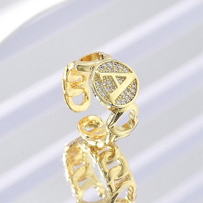 Brass Micro Pave Clear Cubic Zirconia Ooen Cuff Rings for Women RJEW-K289-02G-1
