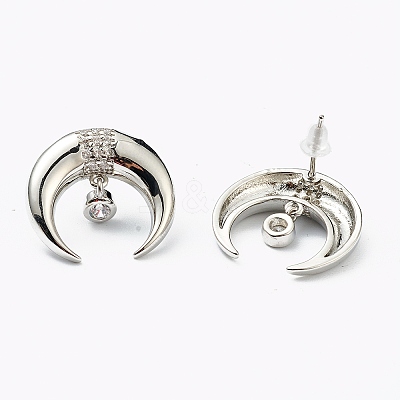 Brass Micro Pave Clear Cubic Zirconia Stud Earrings EJEW-L234-044P-1