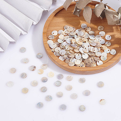 200Pcs Natural Akoya Shell Flat Round Charms BSHE-AR0001-06-1