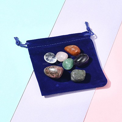 7Pcs Natural Labradorite & Amethyst & Rose Quartz & South Red Agate & Rhodonite & Green Aventurine & Quartz Crystal Tumbled Stone Sets DIY-FS0007-10B-1