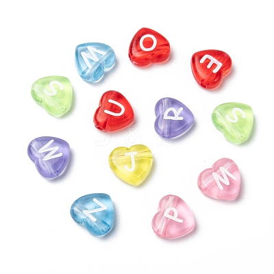 Transparent Acrylic Heart Horizontal Hole Letter Beads TACR-Q101-01-1