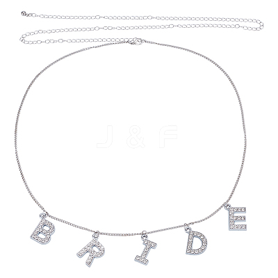Alloy Crystal Rhinestone Word BRIDE Pendant Iron Waist Belly Chains NJEW-GA00007-1
