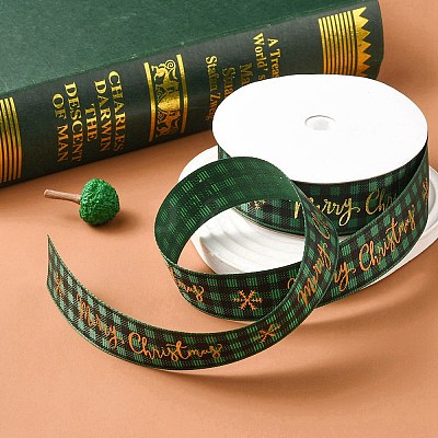 1 Roll Merry Christmas Printed Polyester Grosgrain Ribbons OCOR-YW0001-05A-1