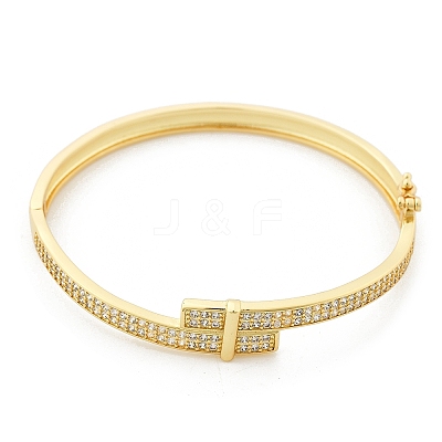 Brass Micro Pave Clear Cubic Zirconia Hinged Bangles for Women BJEW-K274-05G-1